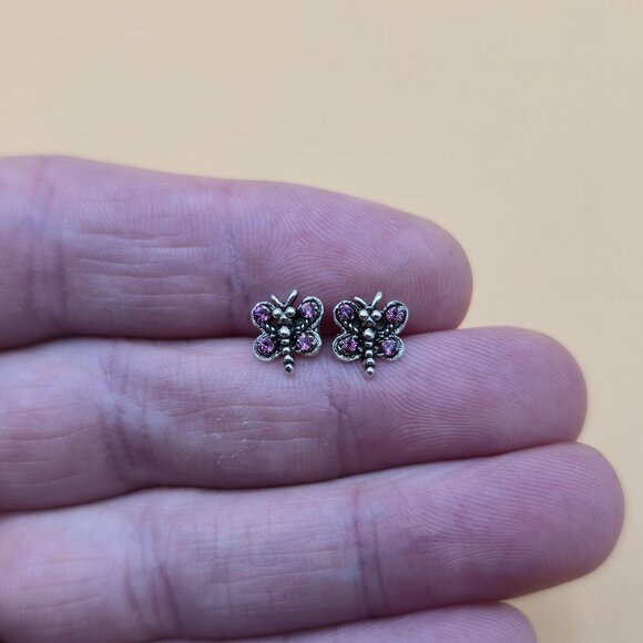 Sterling Silver Butterfly Crystal Stud Earrings A5768 - Picture 1 of 6